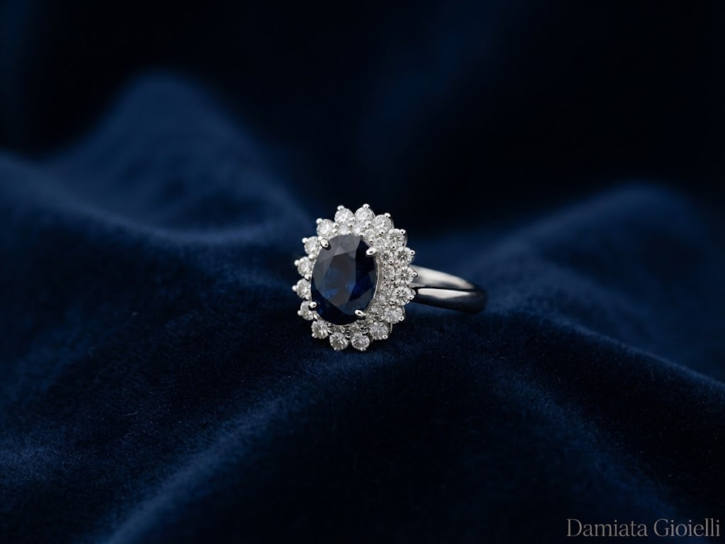 Anello donna Orelù in oro bianco con zaffiro e diamanti di 0,69 carati ref. TRAMCA