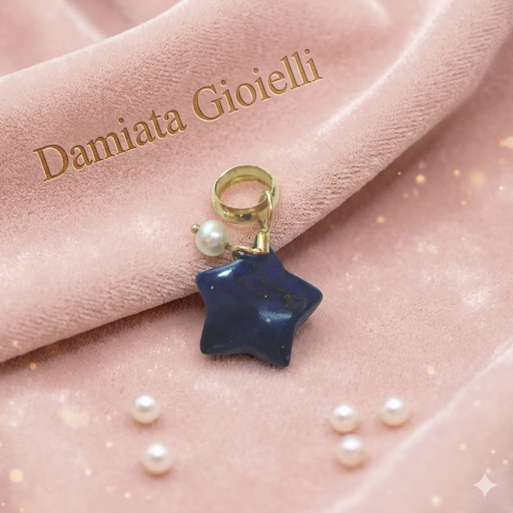 Ciondolo a stella donna Damiata Gioielli in oro giallo con lapislazzulo e perla LAP10169