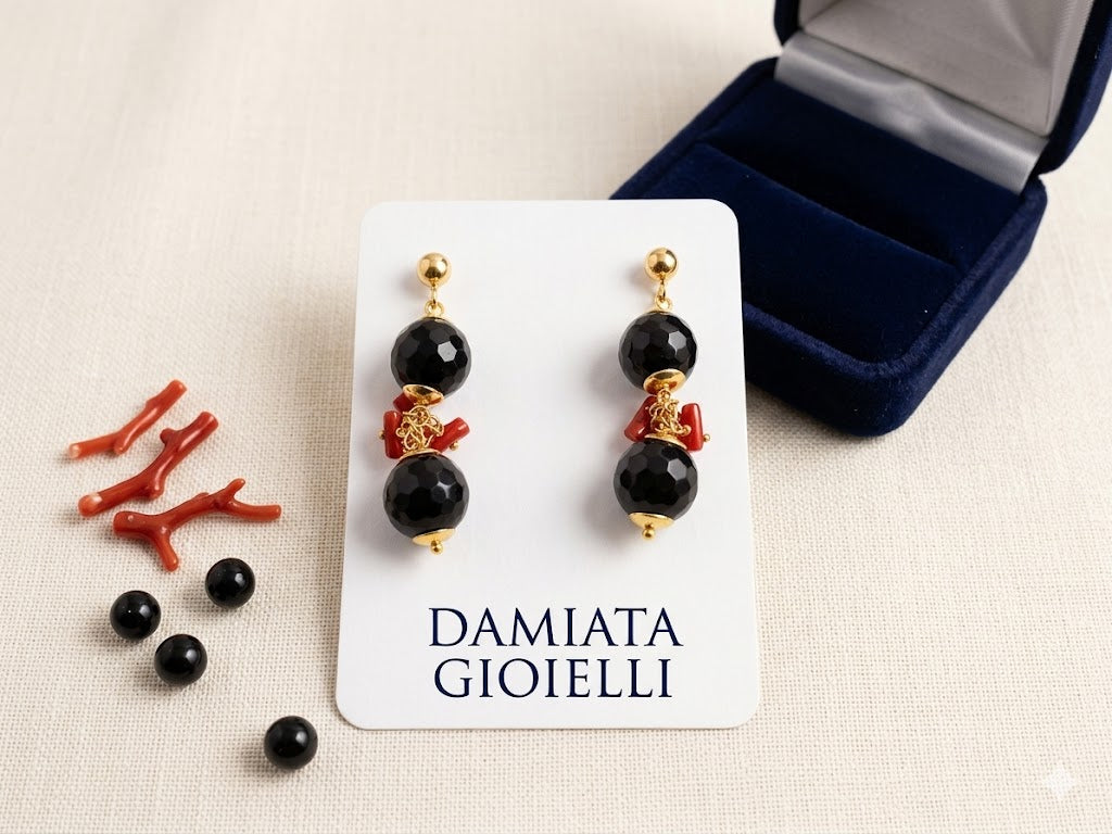 Orecchini pendenti donna Morfea Gioielli in ottone, onice e corallo 0010106OC