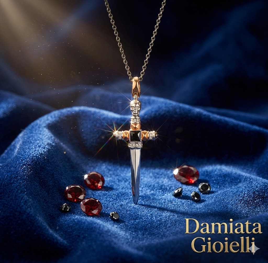Collana con charm a croce uomo Via Condotti in argento bicolore e onice ref. VICON14