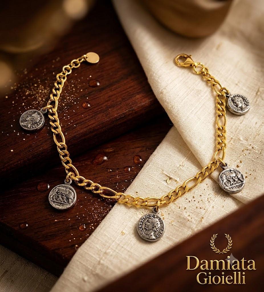 Bracciale donna Via Condotti in argento bicolore con charm a moneta ref. VICON3