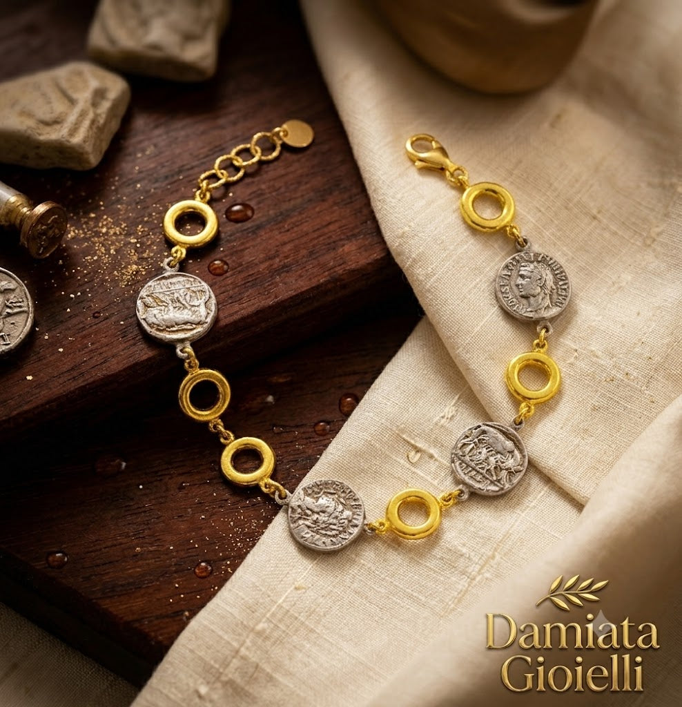 Bracciale donna Via Condotti in argento bicolore con charm a moneta ref. VICON6