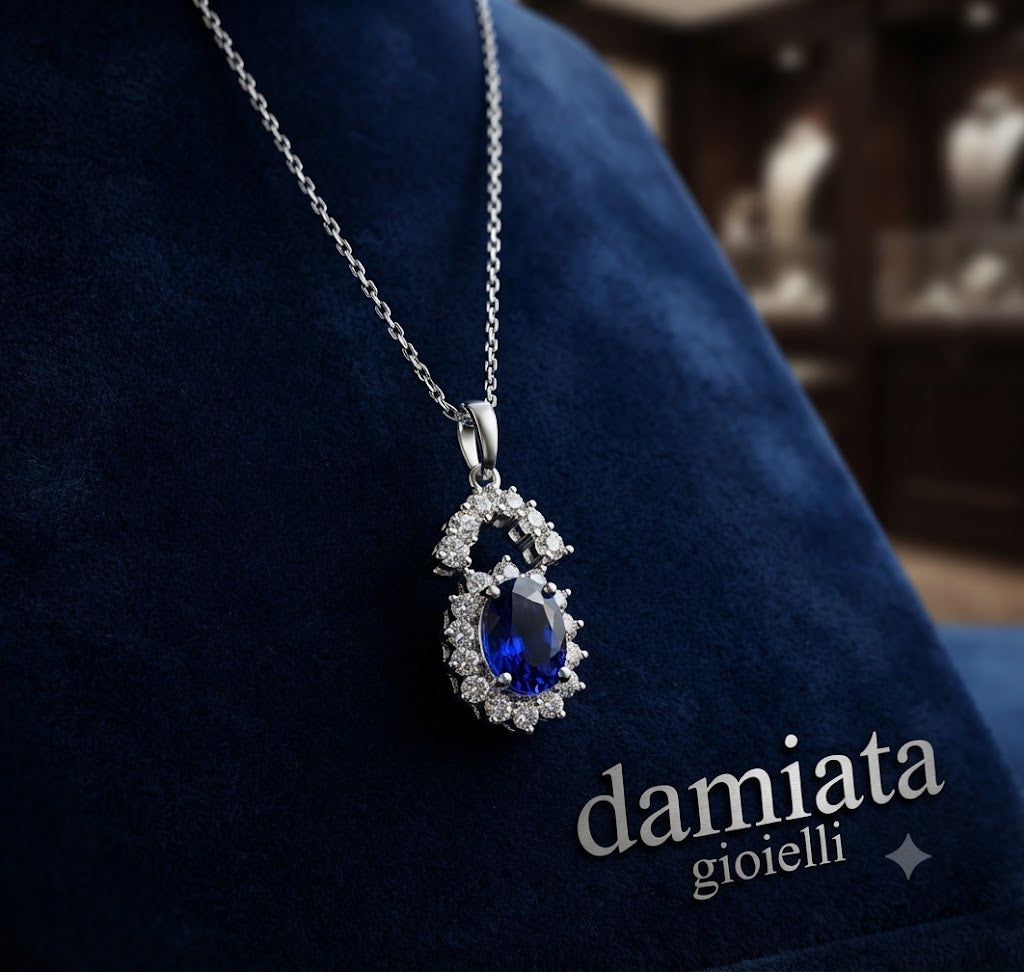 Collana donna Orelù in oro bianco con diamanti e zaffiro ref. XMZZ/1
